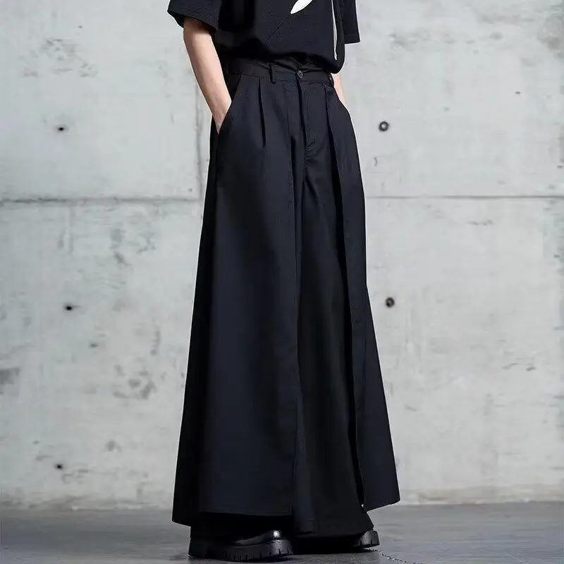 Black Y2k Men's Samurai Pants Dark Japanese Fashion Kendo-Inspired Wide-Leg Pants for Men Oversized Streetwear Trousers