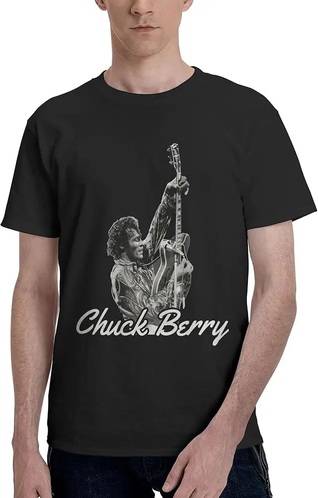 chuck Musics berry Men's Short Sleeve T-shirt Soft Cotton Shirt Crewneck Casual T-shirt Black