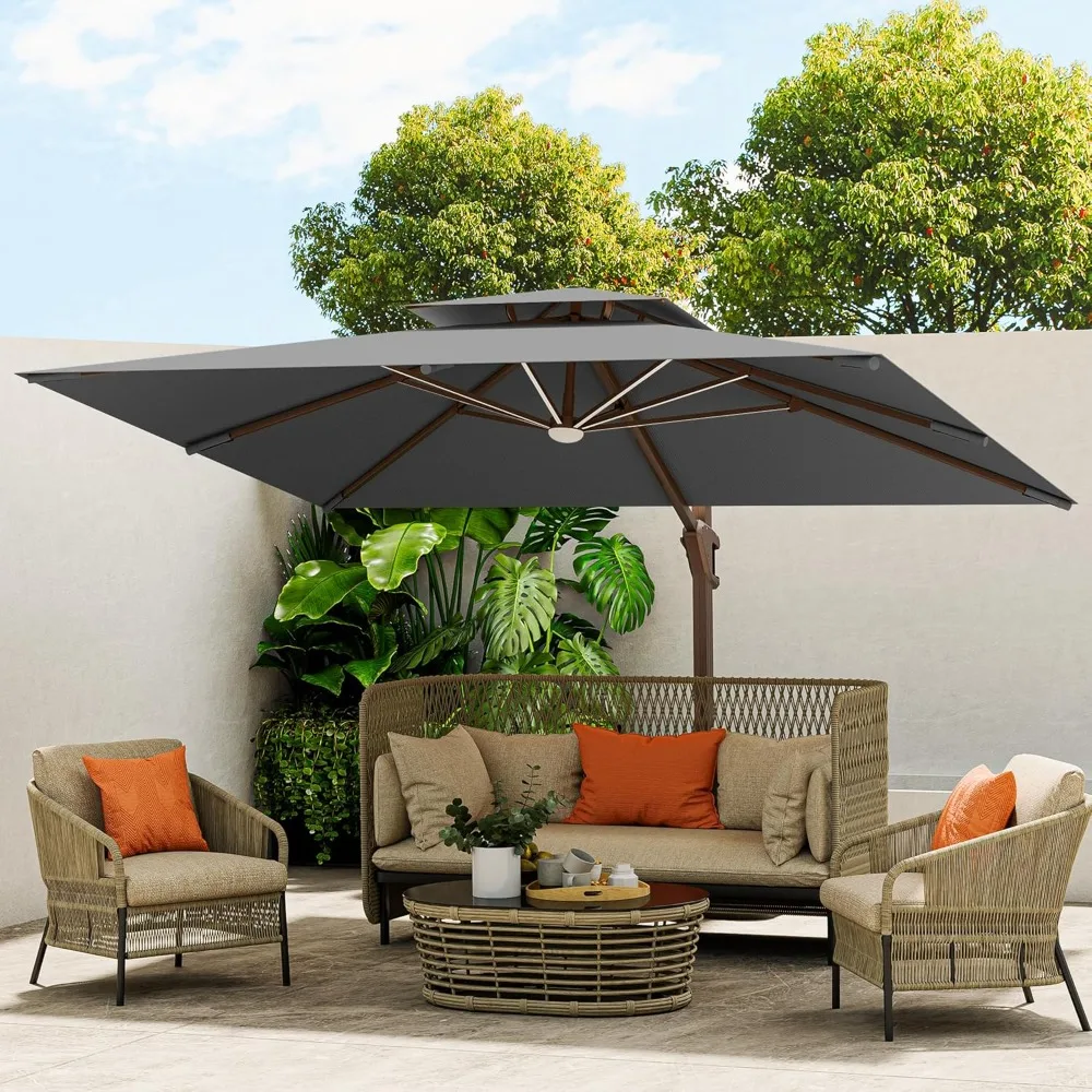

10 X 13 FT Cantilever Outdoor Patio Umbrella, with Base Included, Large Heavy Duty 360° Rotation Double Top Offset Rectangular