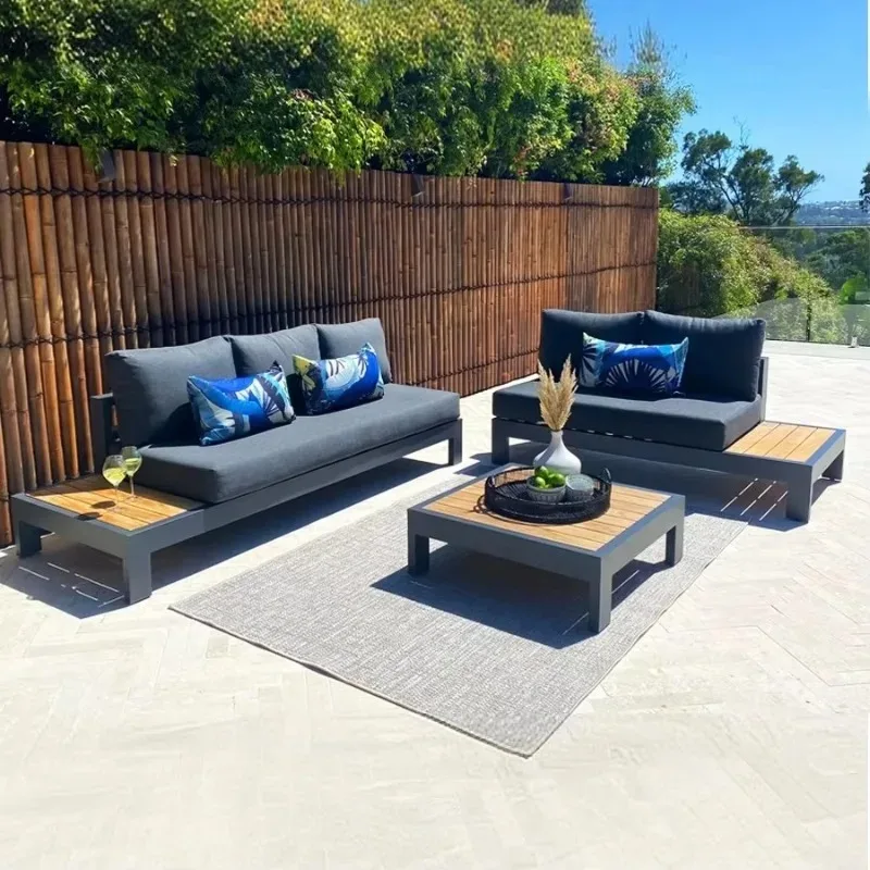 Durable Modern Outdoor Aluminum Patio Set Comfortable Corner Garden Chaise Sofa Loveseat Waterproof Rust-Proof for Bedroom