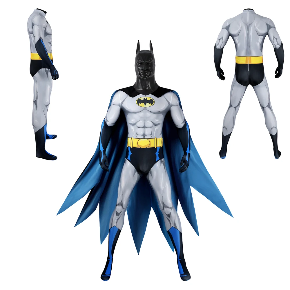 

High Quality Cartoon Men's Halloween Cosplay Michael Keaton Bat TV Series Costume Carnival Party Jumpsuit Performance Outfit