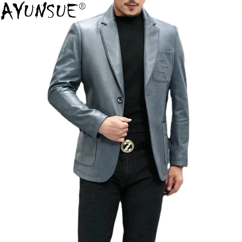 AYUNSUE Real Leather Jacket Men Coat Sheepskin Thin Short Jackets for Spring Slim Fit Male Blazer Jaqueta De Couro Masculino