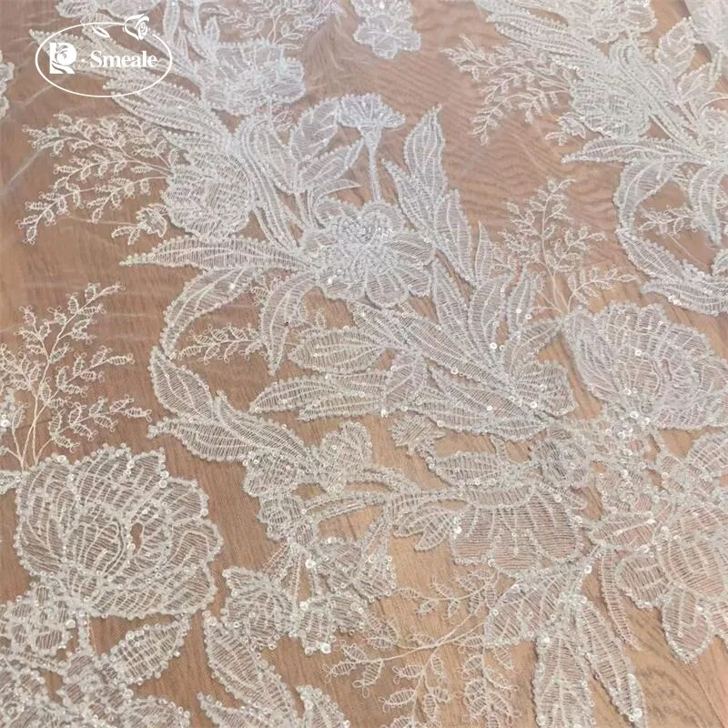 釣り糸ビーズスパンコールウェディングドレスレース生地-diy縫製生地。