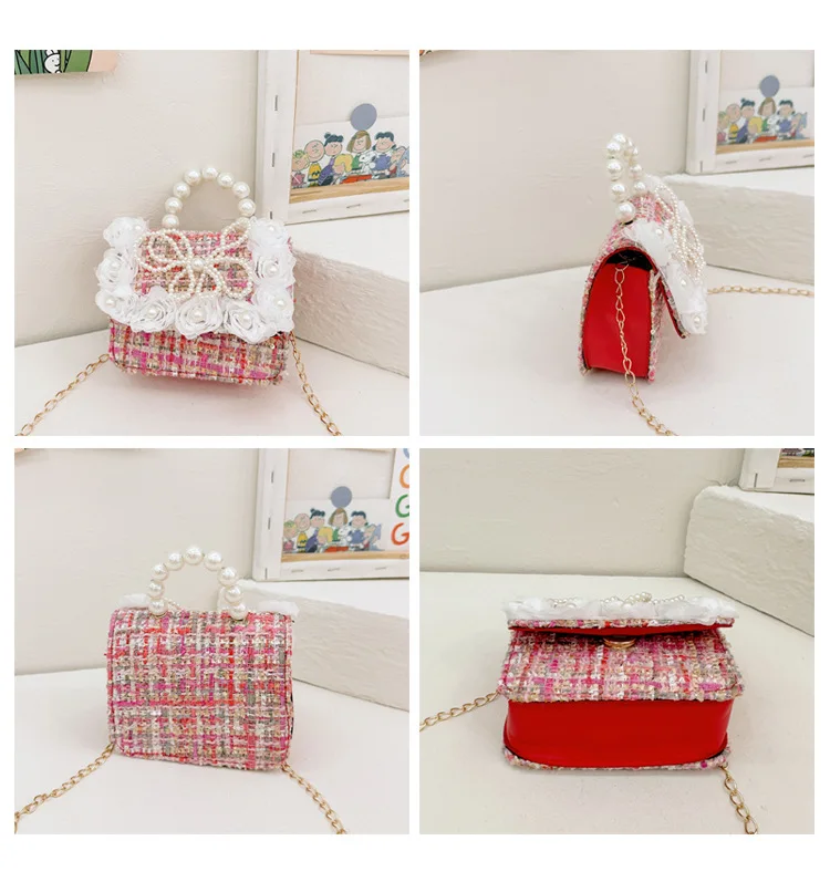 Borsa a tracolla per bambini mini quadrata di design alla moda Borsa a tracolla per ragazza di fiori con fiocco dolce Borsa per cambio per bambini