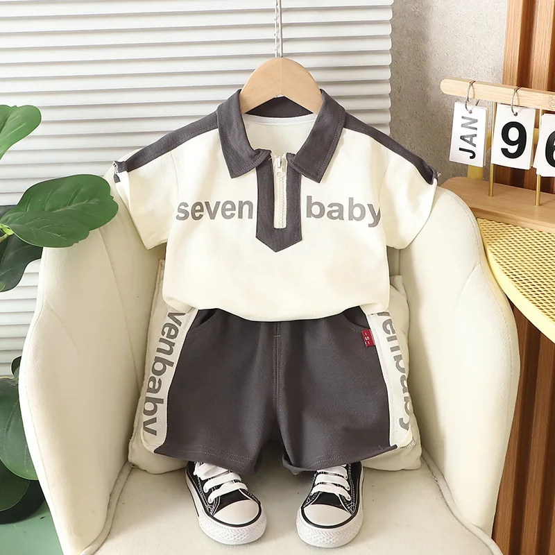 Summer Baby Boys Clothing Sets Kids Cotton Letter Lapel Shirt Shorts 2Pcs Suit for Kids Casual Outfits Toddler Children Clothes