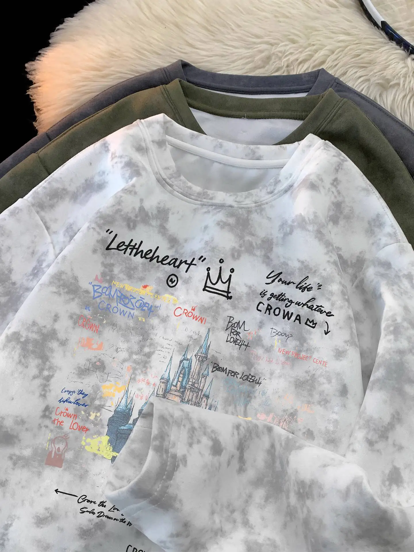 

Unisex Sweatshirts 2025 Autumn New Long-Sleeve T Shirt Trendy Tie Dye Heavyweight Crew Neck Loose Base Layer Top