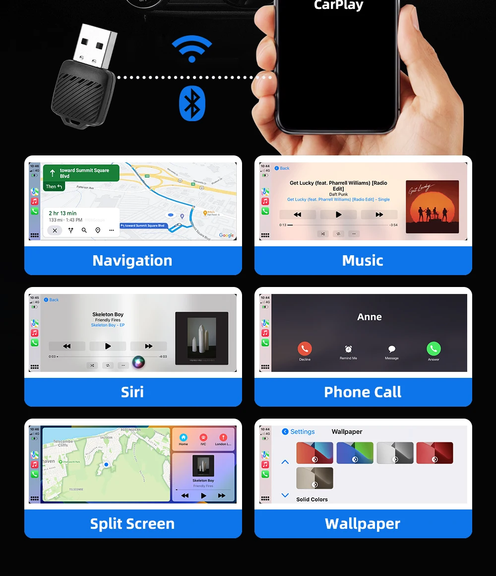 2025 2in1 Wireless Carplay&Android Super Mini Box Car AI Box Wired to Wireless WIFI BT Auto Connect Adapter Bluetooth Plug&Play
