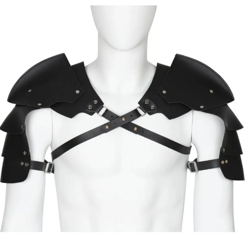 Medieval Shoulder Pauldron Adjustable Black Buckle Steampunk PU Leather Shoulder Armors Cover Cape Live Show DJ Club Men Costume