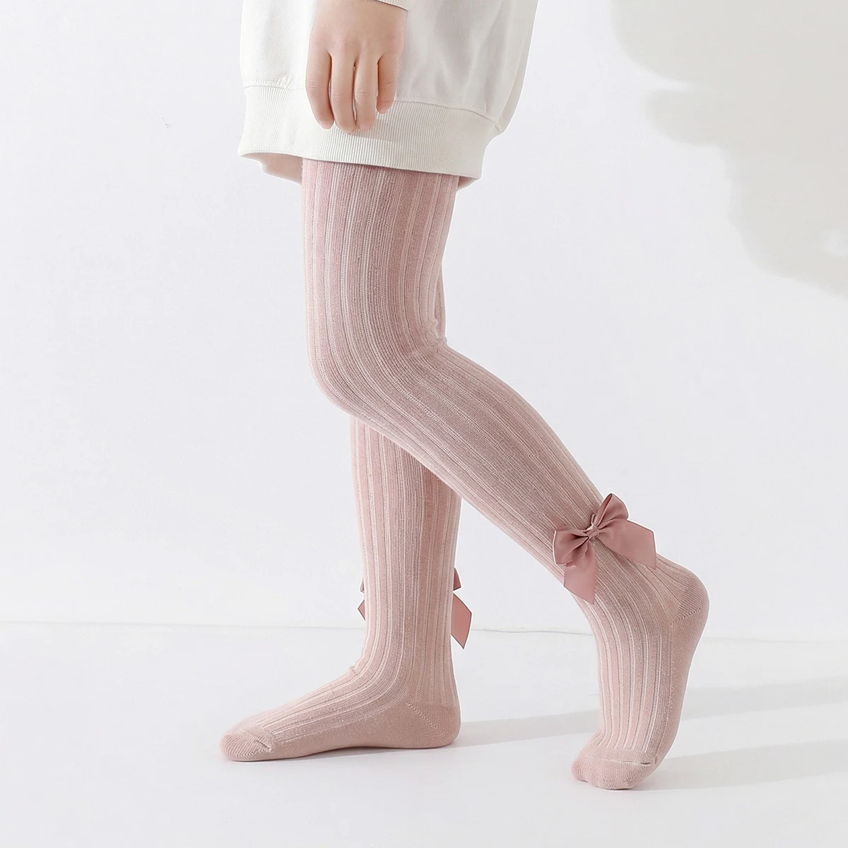 5‑PCS Girls Kids Tights, Slim Fit Spring Autumn Warm High‑Elastic Tights, Vertical Rib with Bow & Carrot Decor Cute Fashion, for