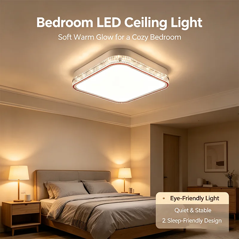 Modern Flush Mount Square LED Ceiling Lamp 3 Color Dimmable Home Lighting Fixture for Bedroom Kitchen Hallway