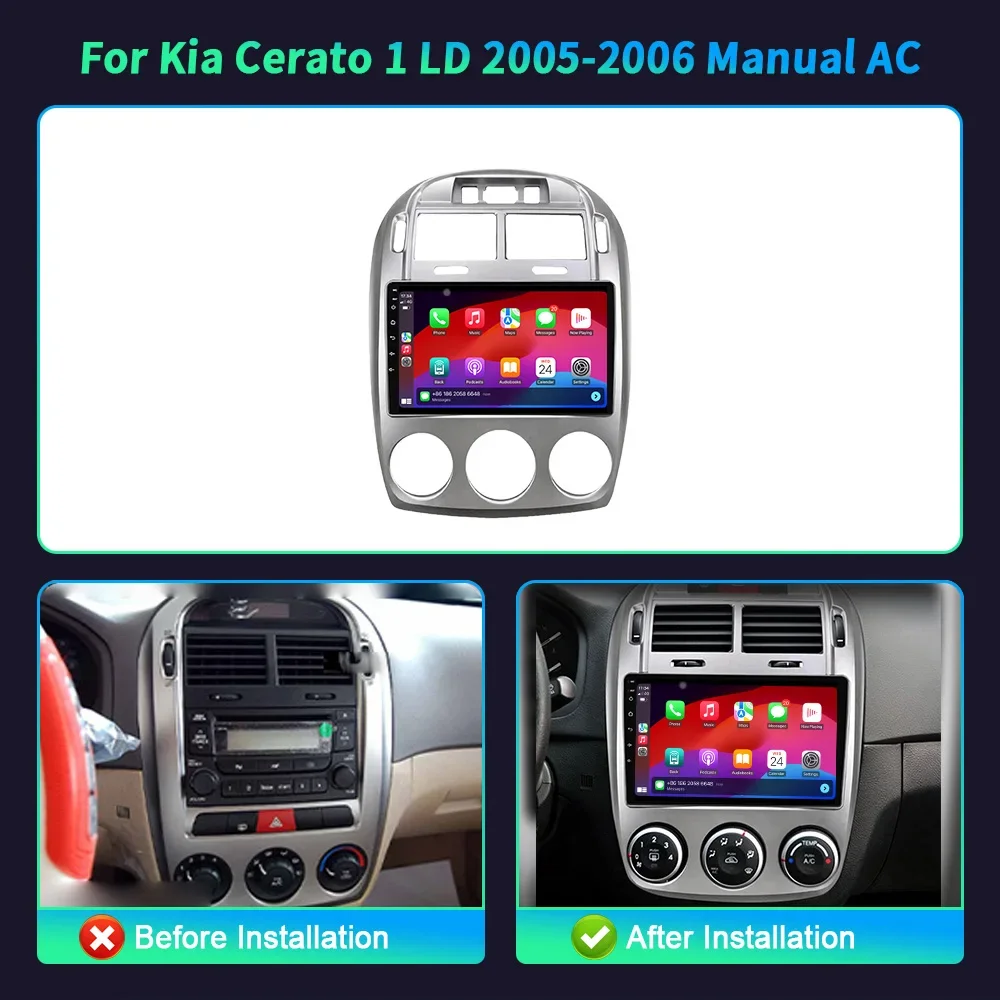 NEW Android 14 Kia Cerato 1 LD 2005-2006 Manual AC Car Radio Multimedia Video Player Navigation 4G Wireless Carplay Touch Screen