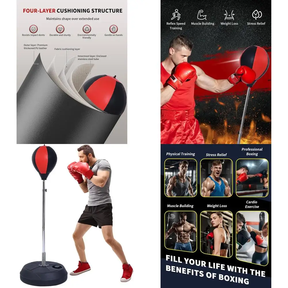 

Punching Bag with Stand-Fast Bounceback to Increase Speed, Reflexes, and Stamina – Height Adjustable for Training, Boxing Equipm
