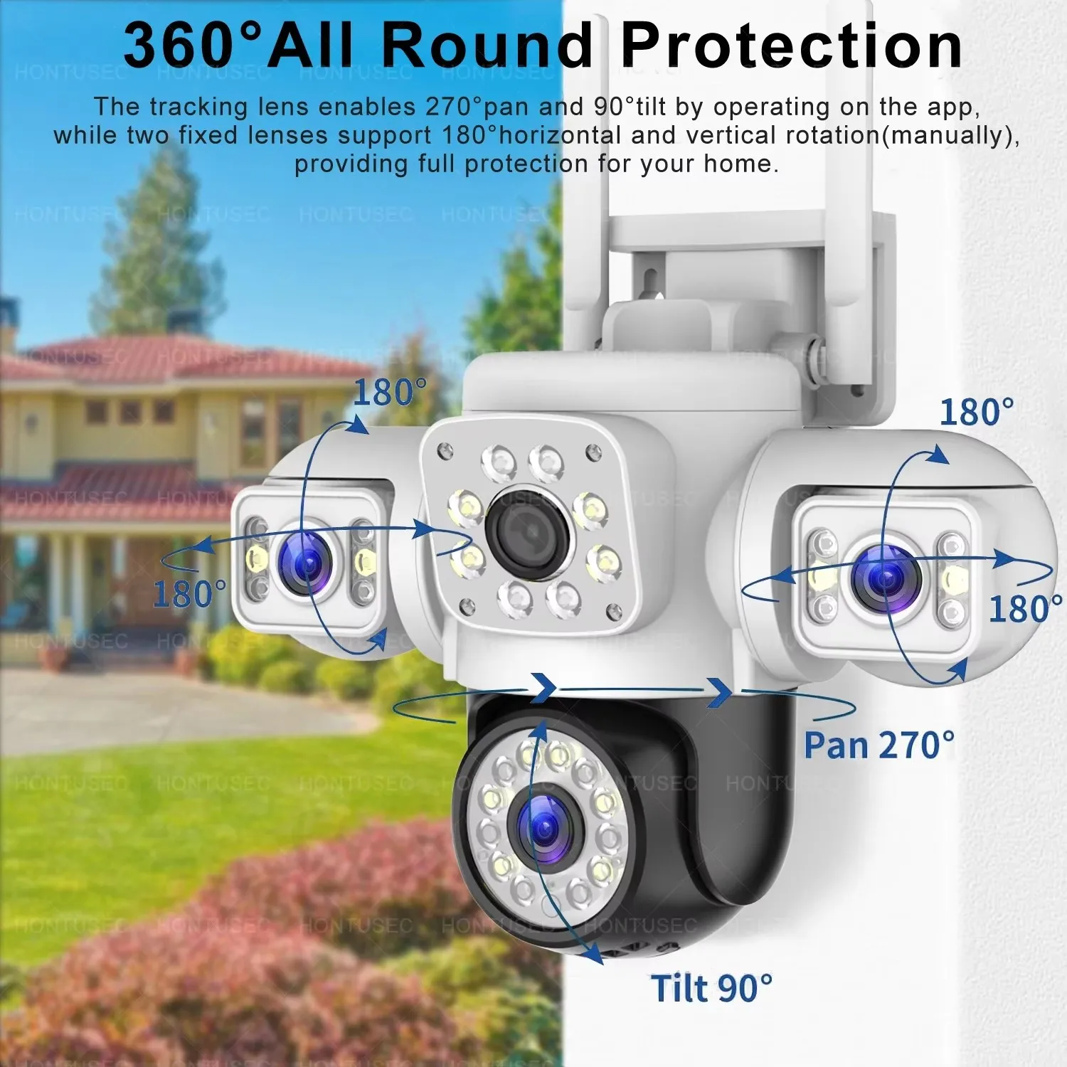 YOOSEE 6K 12MP 3 Lens 3 Screens Wifi PTZ Camera Outdoor Color Night Vision Motion Detection Two Way Audio Security Camera