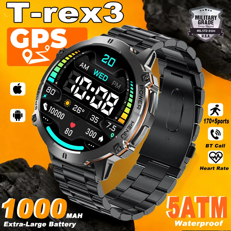 

2025 New Men's GPS Sports Smart Watch 1.73'' AMOLED Display with Compass Heart Rate Monitor 1000mAh Battery Bluetooth Call 10ATM