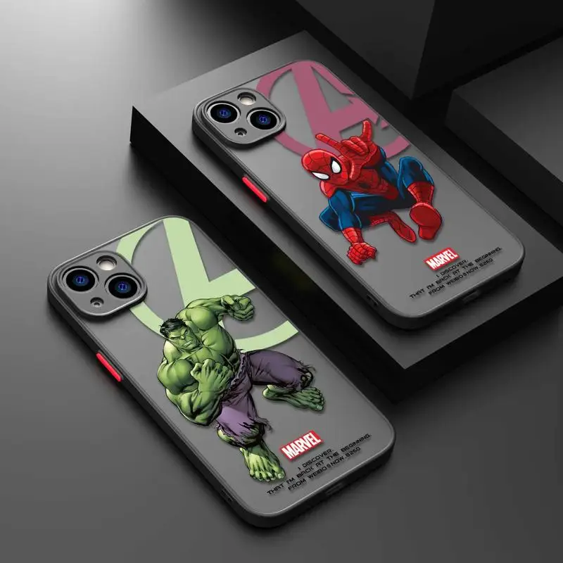 Clear Matte Phone Case For iPhone 15 14 13 12 11 Pro Max 13 12 Mini XS XR X 7 8 6 6S Plus Marvel Avengers Hulk Spiderman Cover