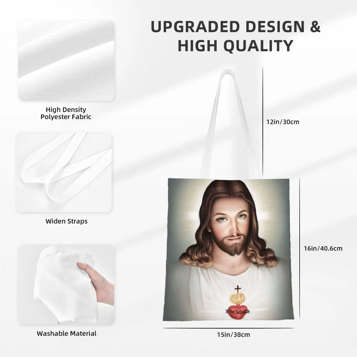 Sacola de lona do coração sagrado para homens e mulheres, sacolas de compras católicas religiosas, Y2K, Santo Jesus Cristo, design exclusivo