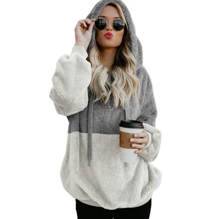 

2024 Winter Women's Pullover Pocket Hooded Loose Plush Sweatshirt Jacket Top Coat Street Wear Clothes Women Casual Hoodies