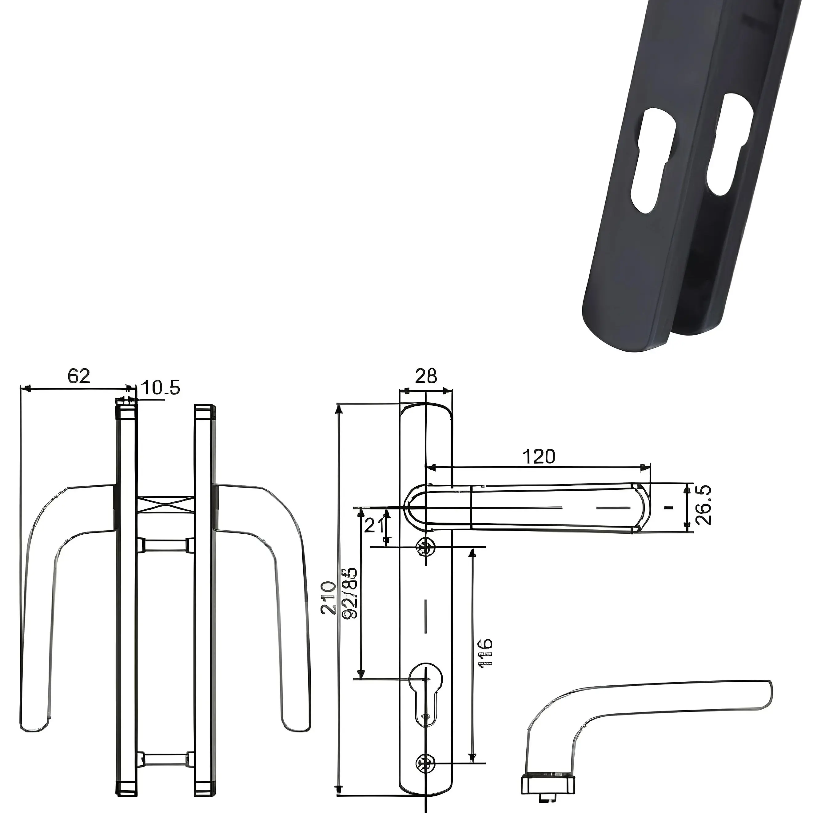 Aluminum Square Lever Door Handle Spindle Drive (85/92mm) with Lock & Backplate for Aluminum Doors