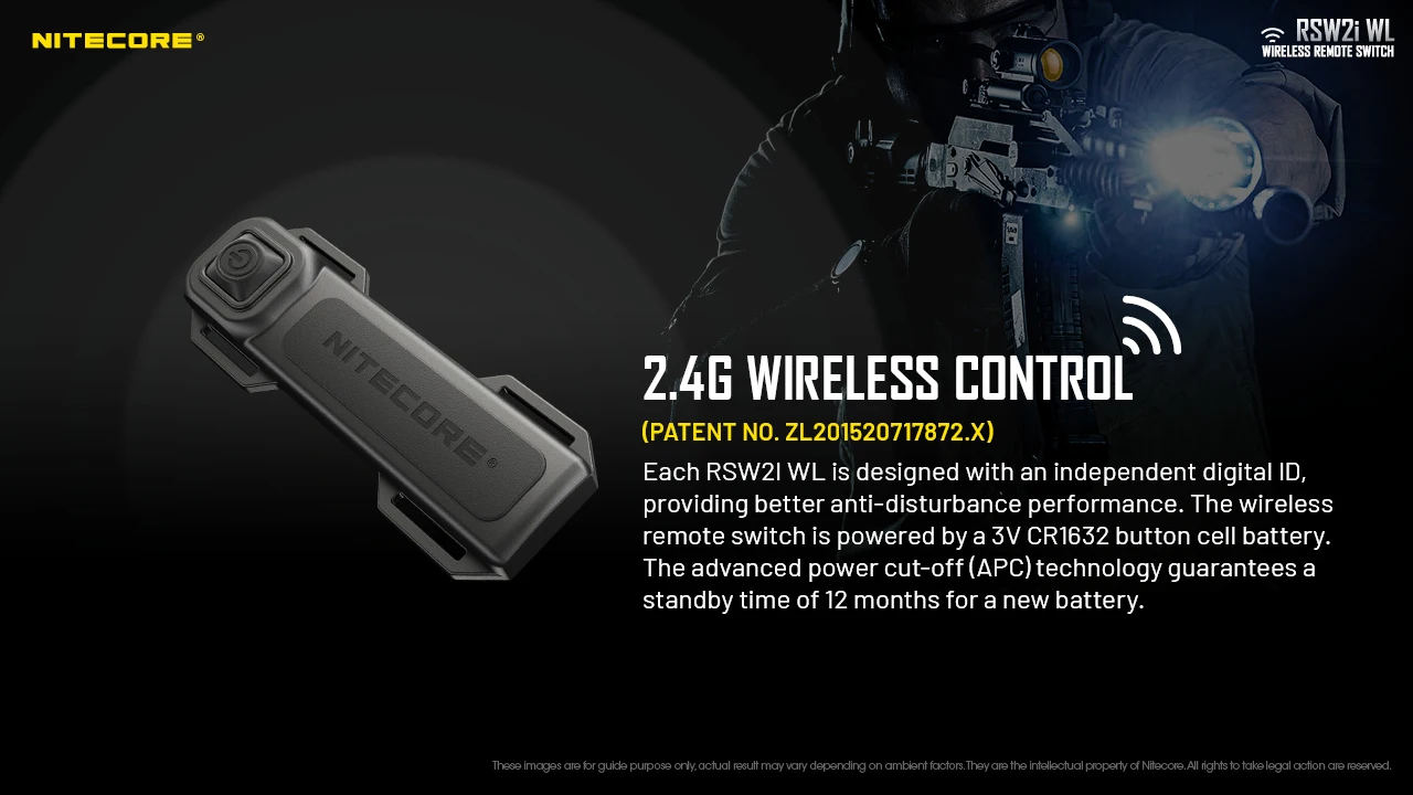 NITECORE RSW2i WL 2.4G Wireless Remote Switch Tailcap with Tactical Picatinny Rail Mounts for P20iX P35i P30i P10iX Flashlight