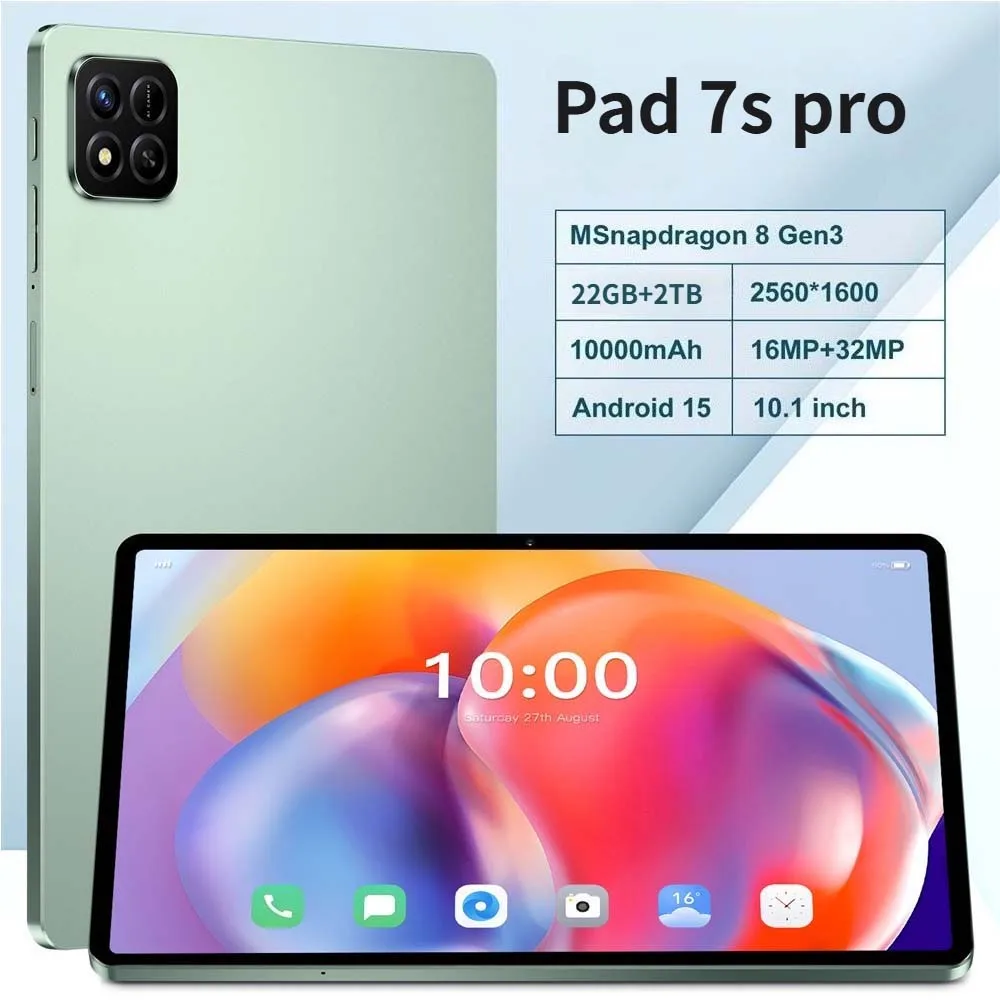 

Pad 7s pro Планшеты Android 15 Глобальная версия Планшет 22 ГБ + 2 ТБ 10000 мАч Оригинальный 5G Dual SIM 10-дюймовый планшетный ПК с вкладкой для детей + коробка
