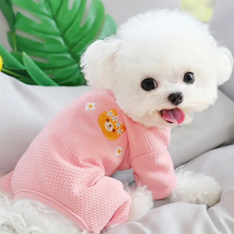 Pet Striped Jumpsuit Autumn Winter Medium Small Dog Clothes Protect Abdomen Pullover Kitten Puppy Cute Pajamas Yorkshire Poodle