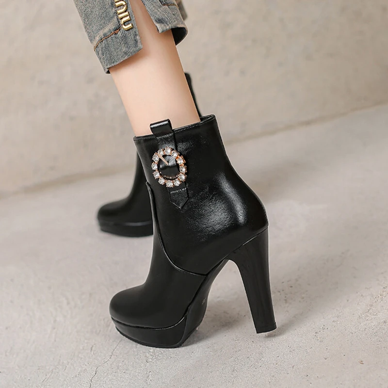 

Классические ботильоны ORCHALISA с круглым носком, туфли на блочном каблуке 10 см, платформа 2 см, искусственная кожа, размер 41 42, 43, мода