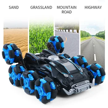 RC stunt 6 wheels spray car 4WD swing arm drift vehicle gesture induction deformation remote control car with light children RC toys