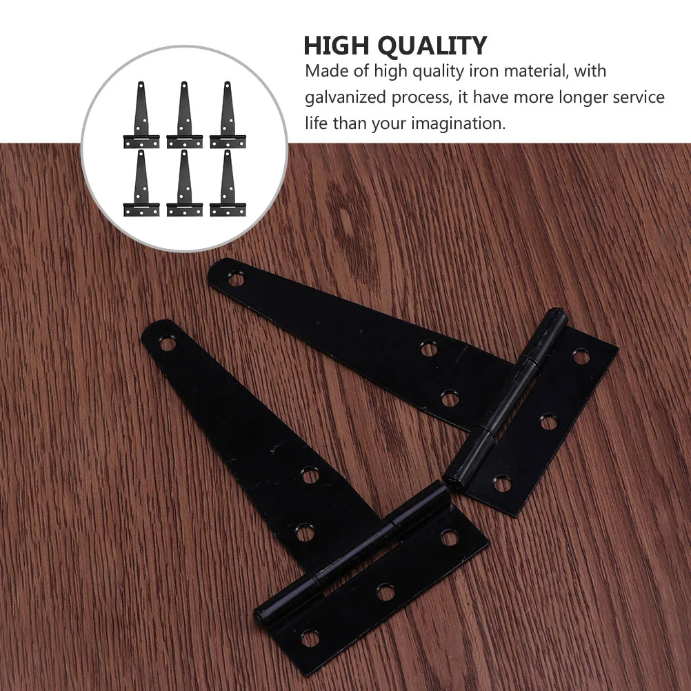 

6pcs T-shaped Hinges Black Zinc Alloy Heavy Duty Gate Outdoor T-Strap Shed Hinge Tee Hinges Door Hardware Durable Silent