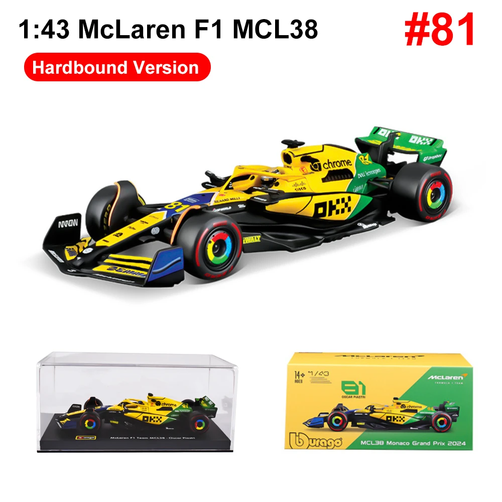 NEW Bburago 1:43 F1 Mclaren MCL38 Mini Alloy Model RC Car #4 #81 Acrylic Packaging Monaco Grand Prix Alloy Racing Car Toy Gifts