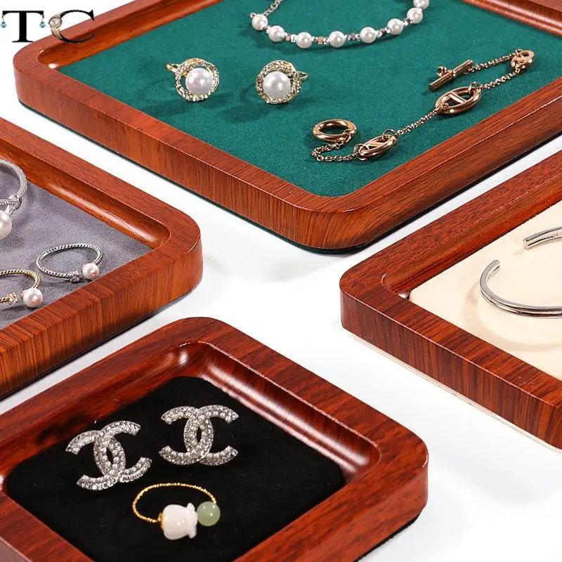 Wood Grain Jewelry Organizer Tray Rings Earrings Storage Case Jewelry Counter Bracelet Necklace Holder Jewelry Display Plate