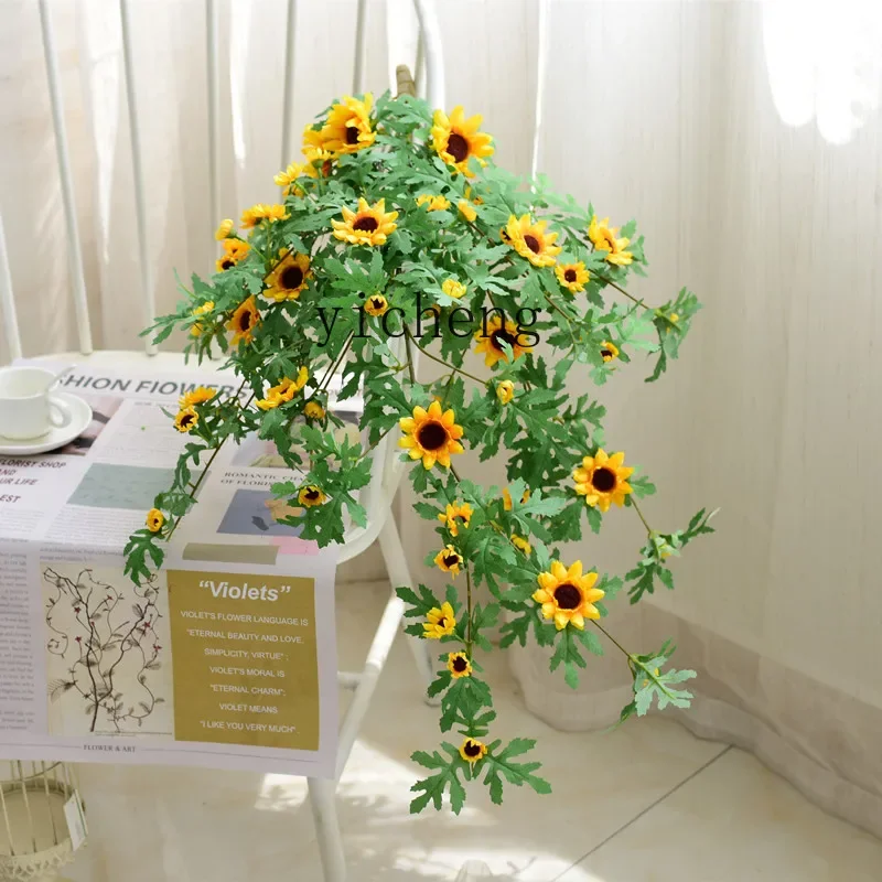 

r5.20 simulation sunflower wrapped plastic fake flower background wall window blocking rattan decoration