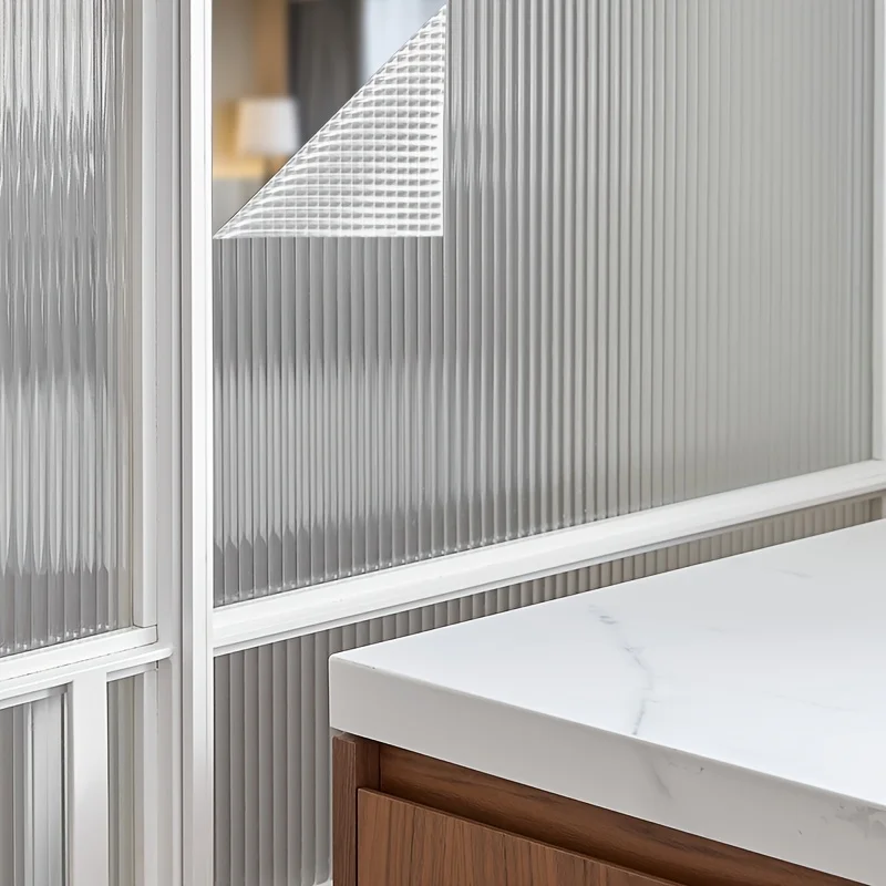 1 Roll 40cm Reeded Glass Window Privacy Film Frosted Window Vinyl 3D Decorative Window Decals Non Adhesive Bathroom Living Room