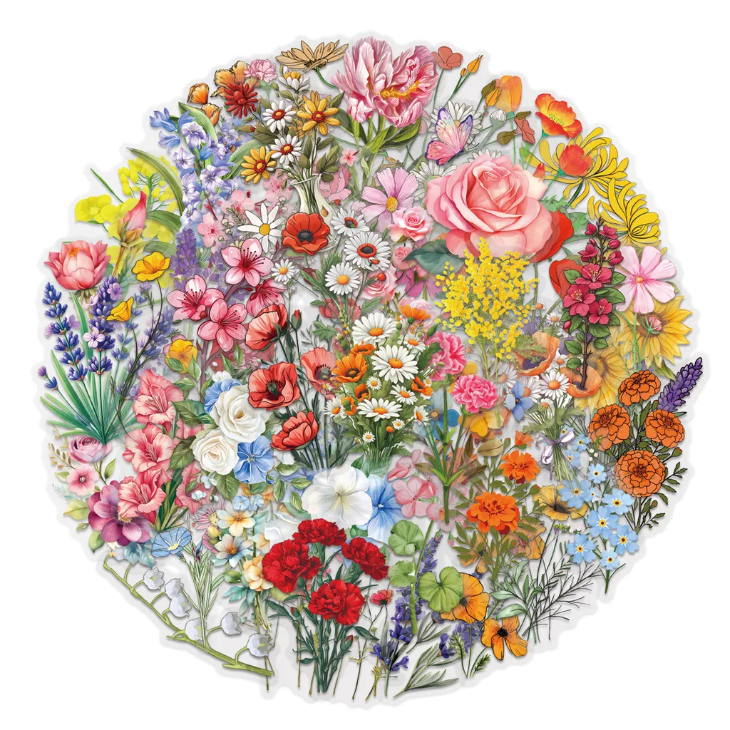 60PCS Ink Wash Flower Sticker Pack Waterproof Transparent PET Journal Flower Materials Decor Stickers RecordingYourLife Store image 2