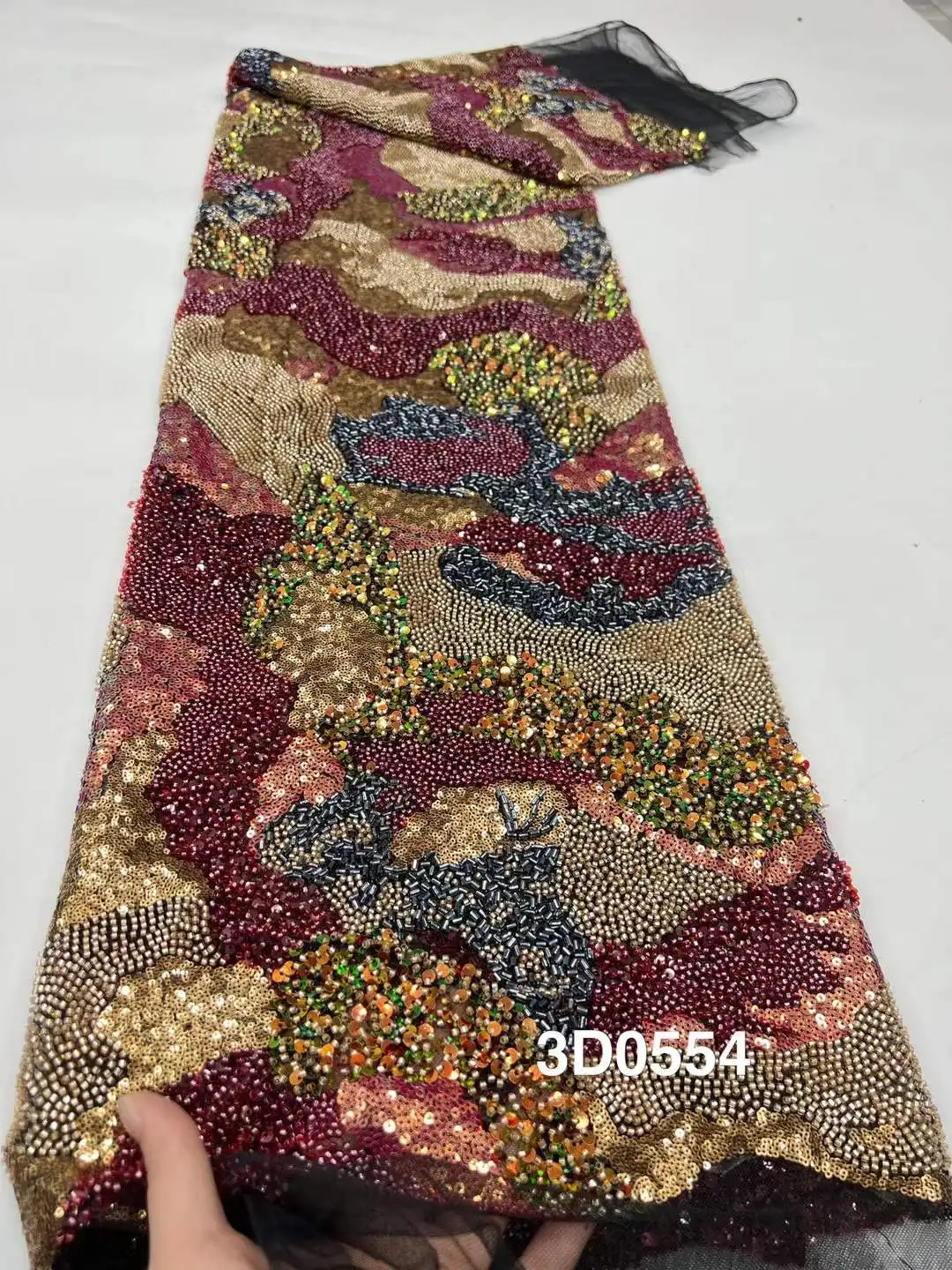 Brown Sequin Beaded Embroidery Lace Fabric Elegant French Net Lace Fabric With Beads Nigerian Sequins Lace Fabrics