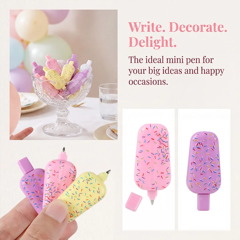 

Ice Cream Popsicle Shaped Ballpoint Pens Mini Novelty Stationery for Students Classroom Rewards Kids Birthday Party Favors Gifts