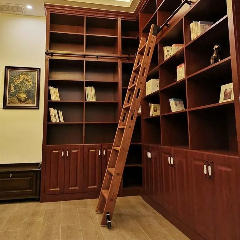 Solid wood slide ladder special household ladder indoor attic library simple bunk