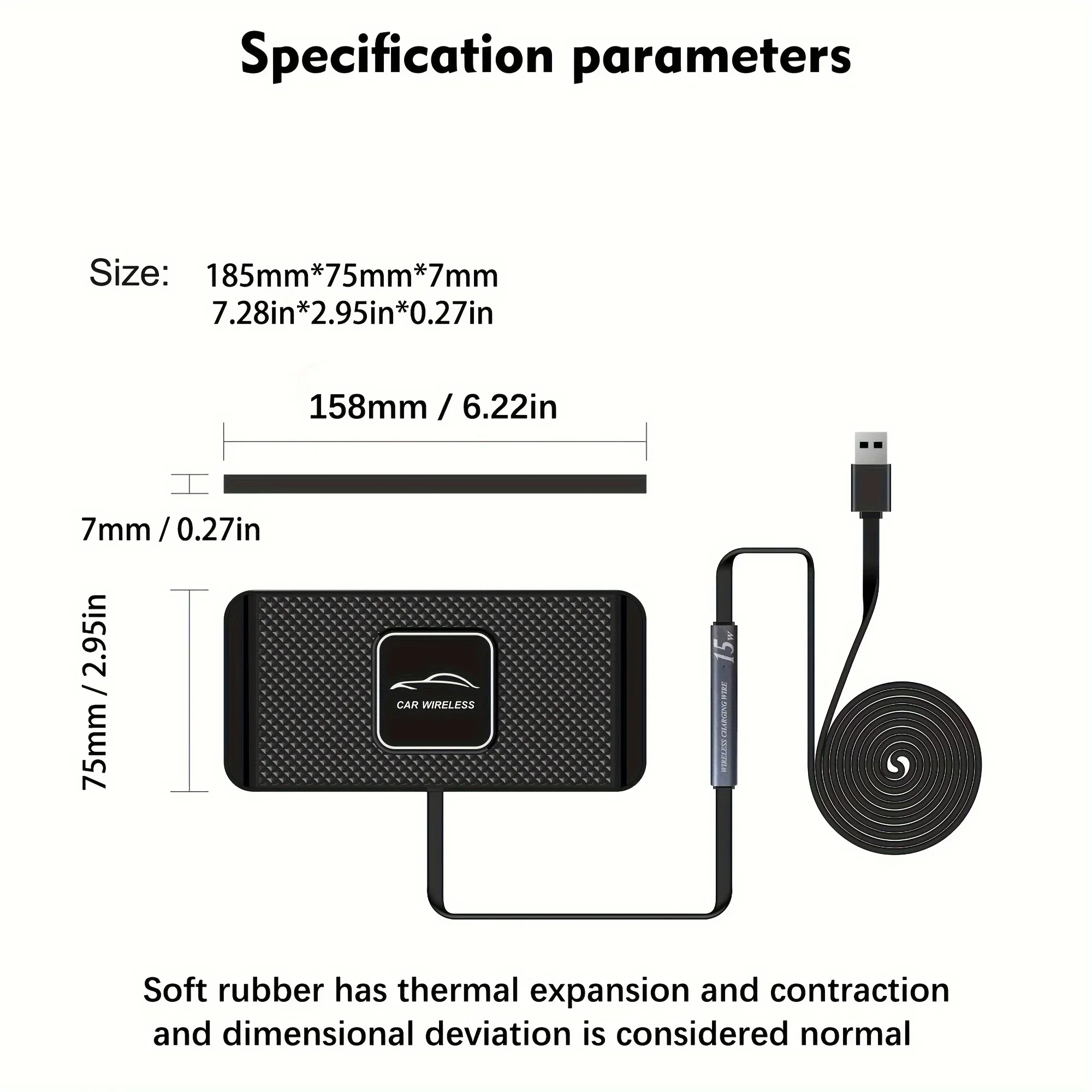 Chargeur de voiture sans fil Qi 15 W avec USB compatible avec iPhone 16/15/14/13/12/11, Samsung et tous les appareils compatibles Qi