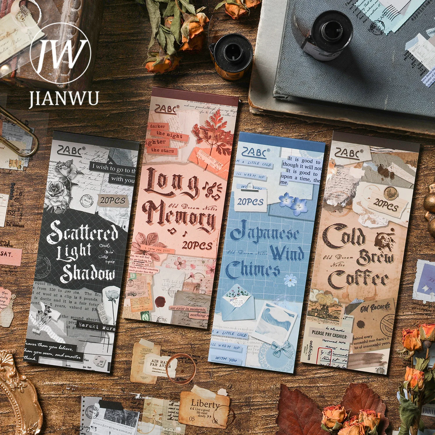 JIANWU Old Dream Notes Series Vintage Label Landscape Material Collage Scrapbooking Sticker Book Creative DIY Journal Stationery
