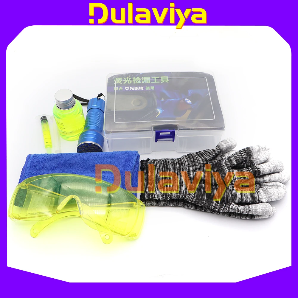 

Фонарь-детектор утечек для автокондиционеров, инструмент для флуоресцентного тестирования утечек, защитные очки, УФ-краска, инструмент для обнаружения утечек