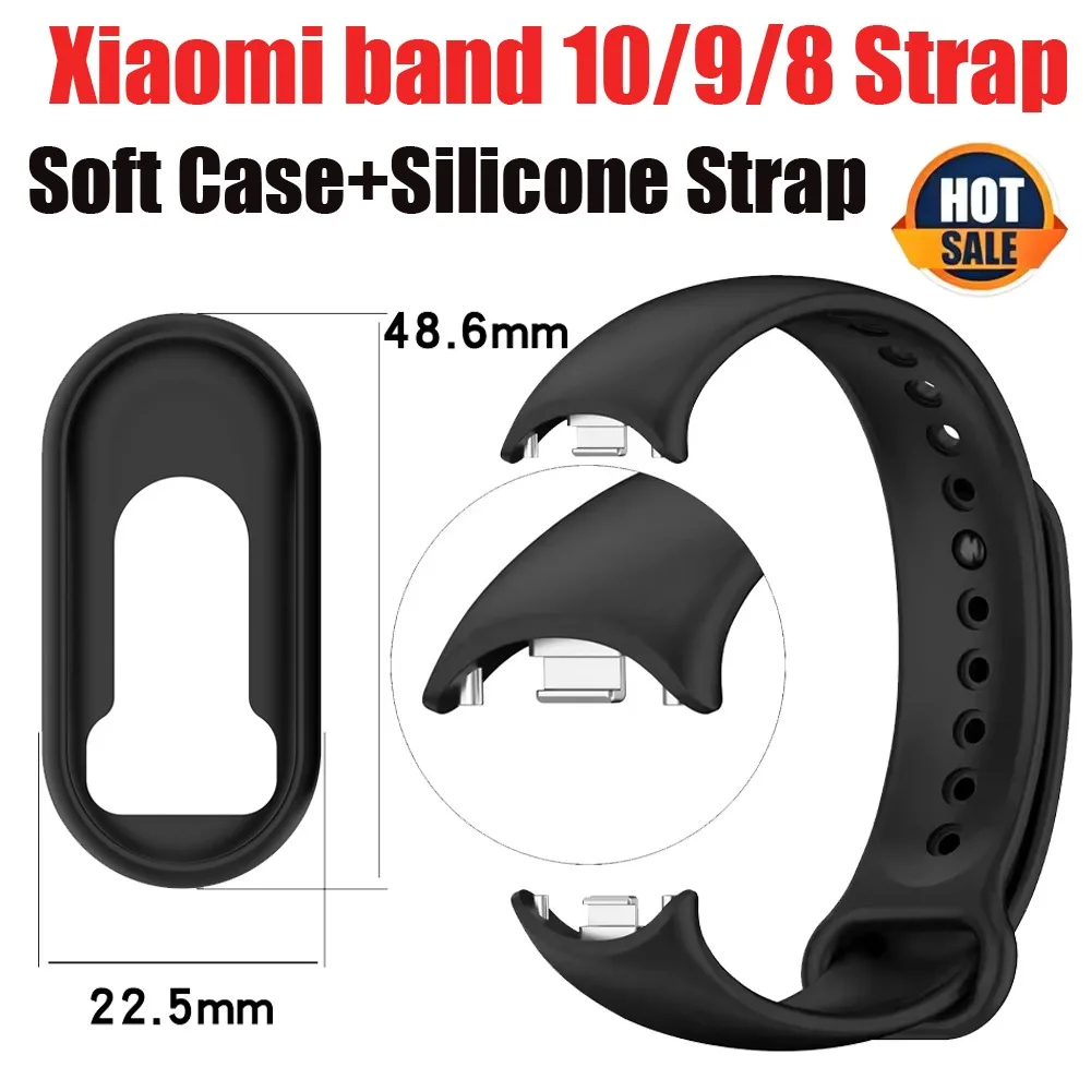Soft Case+Silicone Strap Kit for Xiaomi Band 10 9 8 Anti-fall Protective Shell for Mi Band 10 9 8 Comfortable Wristband Correa