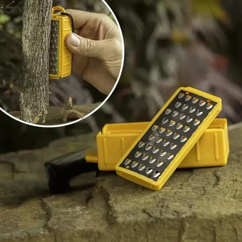 Tarjeta de lupa para exteriores, arrancador de fuego, herramienta de supervivencia para acampar, arrancador de fuego, rallador de acero inoxidable ligero