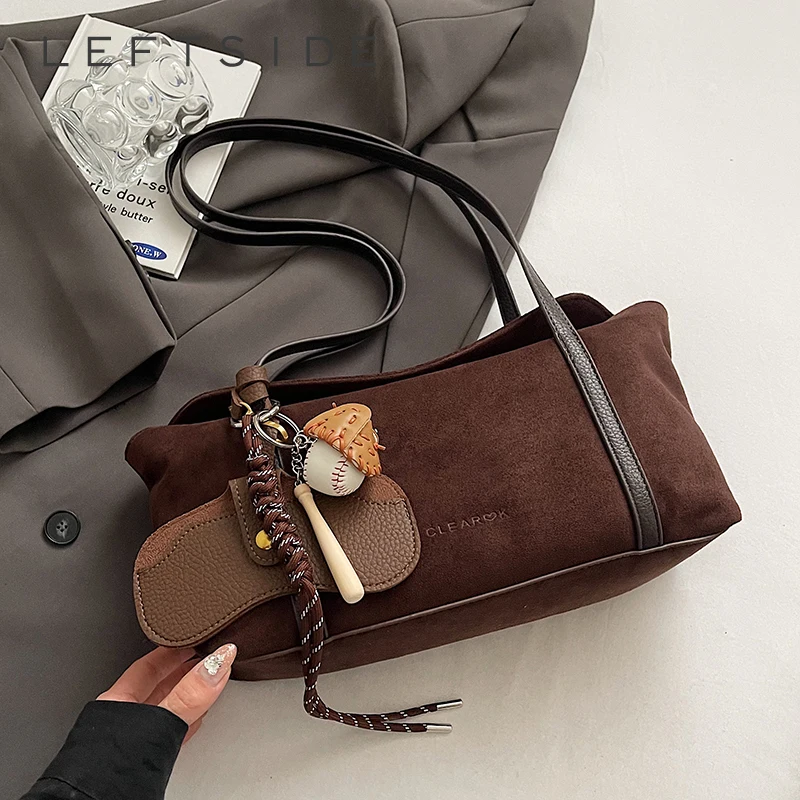 

LEFTSIDE Women Small Faux Suede Shoulder Bag 2025 Winter Simple Hand Bag Luxury Designer Solid Color Handbags and Purses