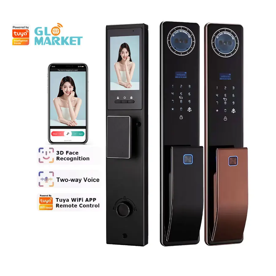 3D Smart Lock Face Recognition Security Finger Print Lock Waterproof Multiple Languages CNC Digital Smart Lock For Home