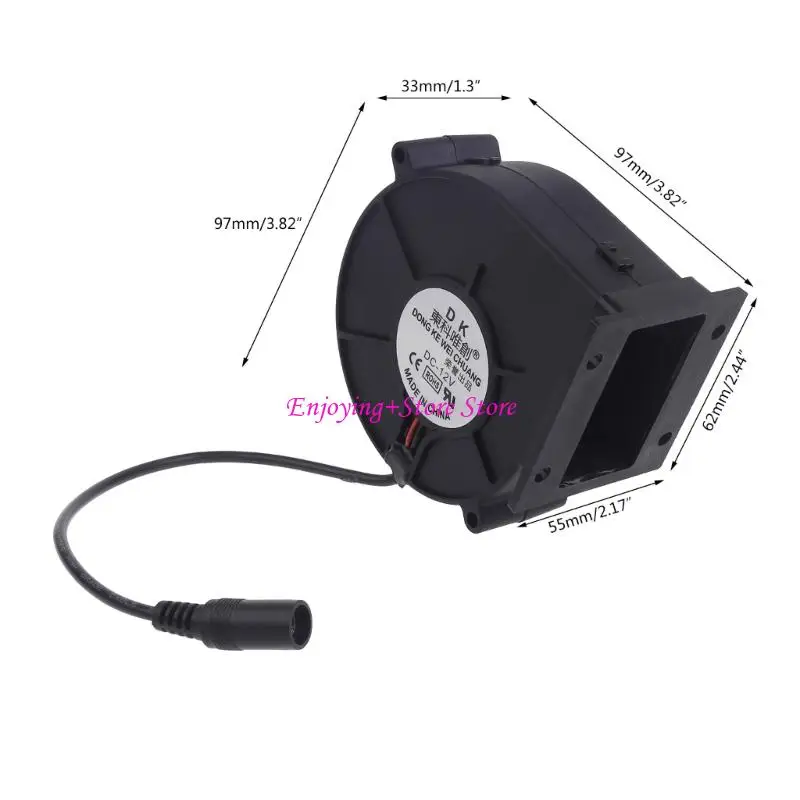 G6DA Square Air Duct 9733 Air Blower Fan ، Ball Bearing DC12V 5.5x2.1mm BBQ Fan