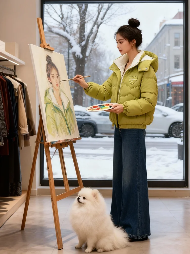 

Slimming Thiened Cotton Jaet Women's Faionable Winter New Sle Commuter Korean Version Loose Fit Hooded Zipper Closure