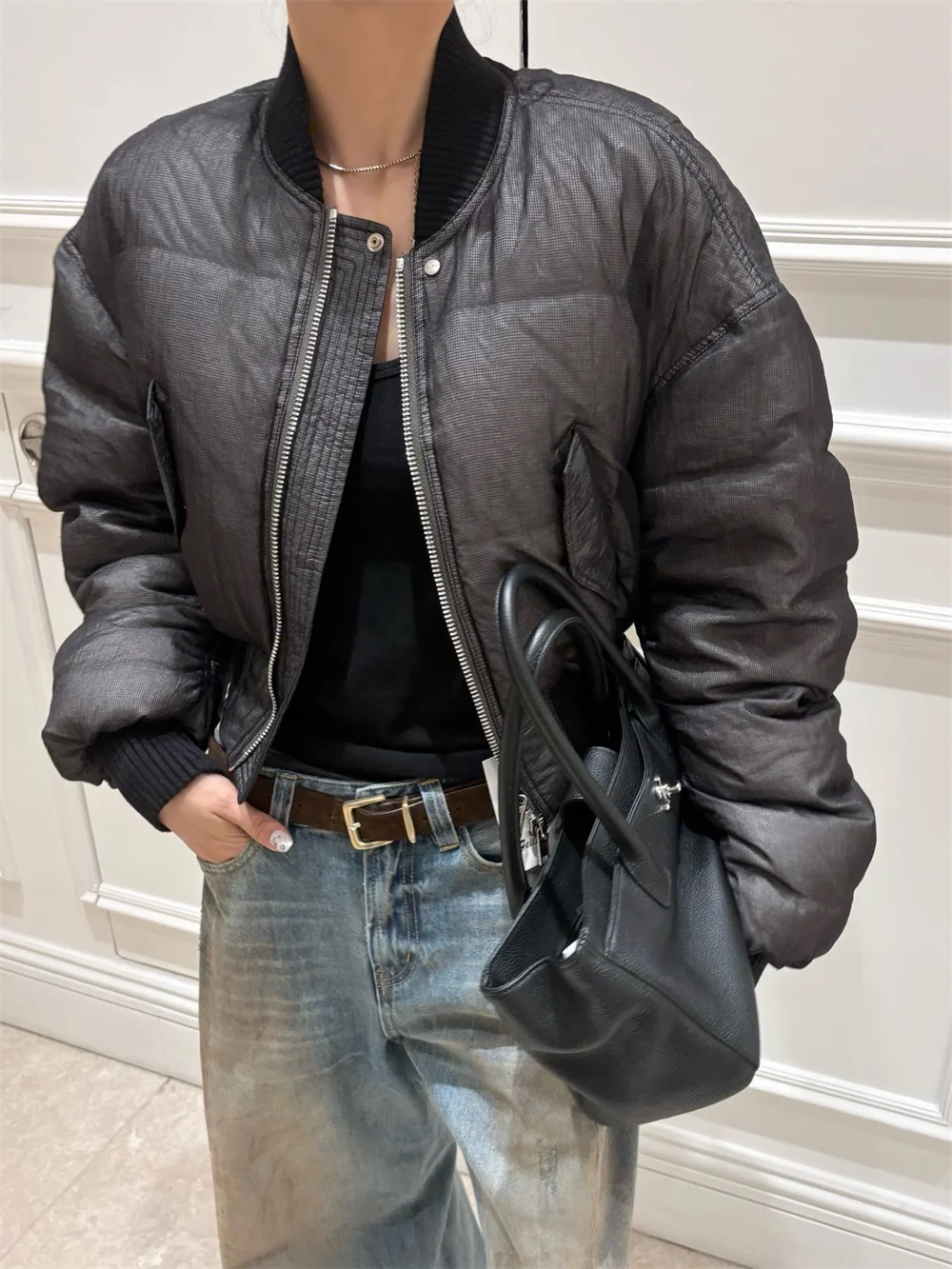 2026 Women’s Winter Down Jacket – Padded, Warm, PU Leather, Baseball-Style, Y2K-Inspired, Versatile Fashion Outerwear bra