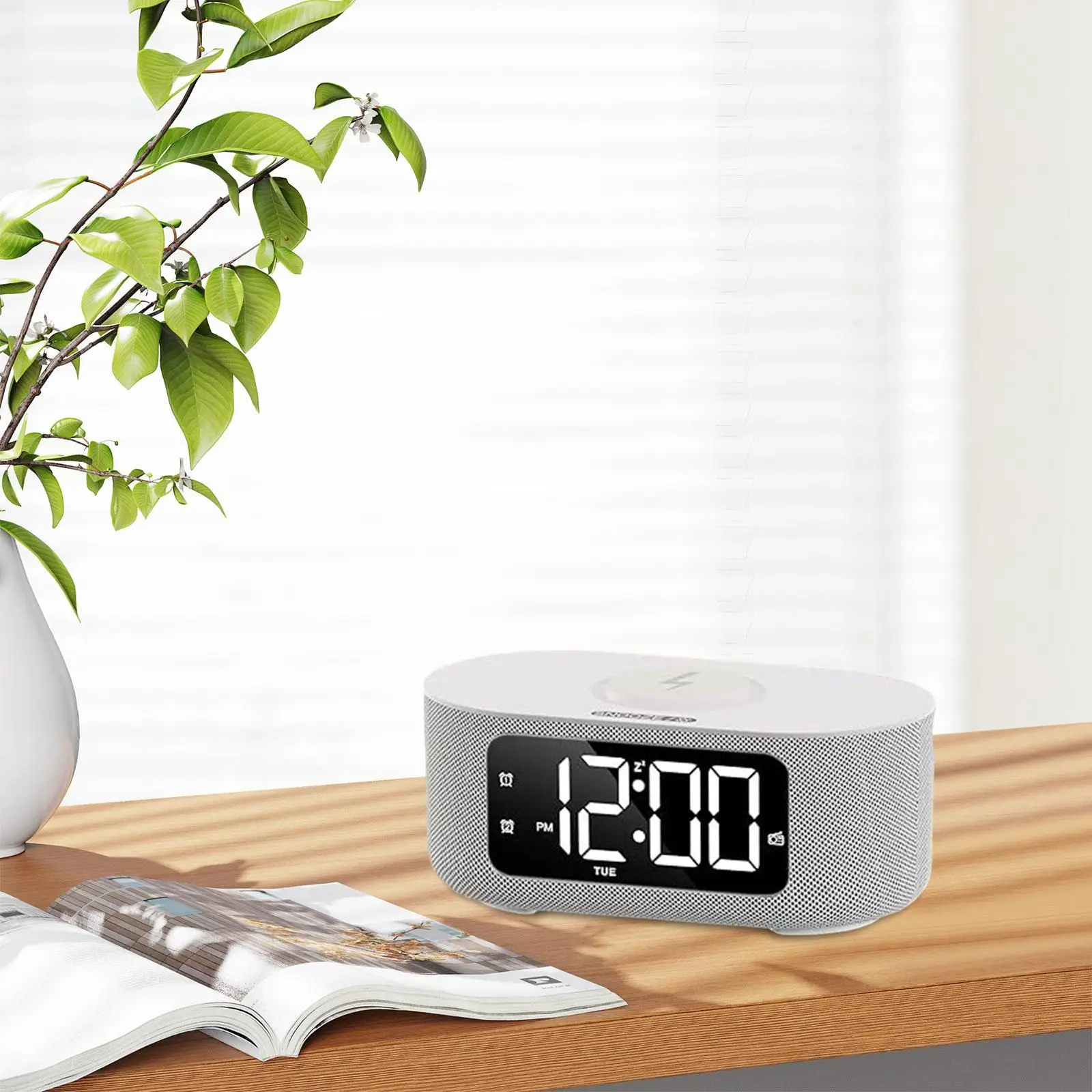 

Digital Alarm Clock Multifunctional Wire Charging Ornament LED Desk Clock Radio for Home Hotel Dresser Dining Room Kitchen