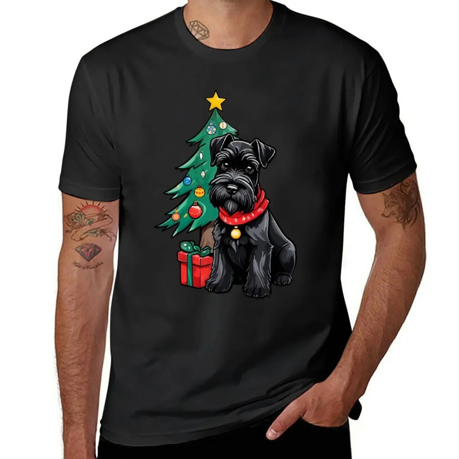 Merry Black Mini Schnauzer Christmas T-Shirt sports fans man clothes heavyweights hippie clothes men t shirts