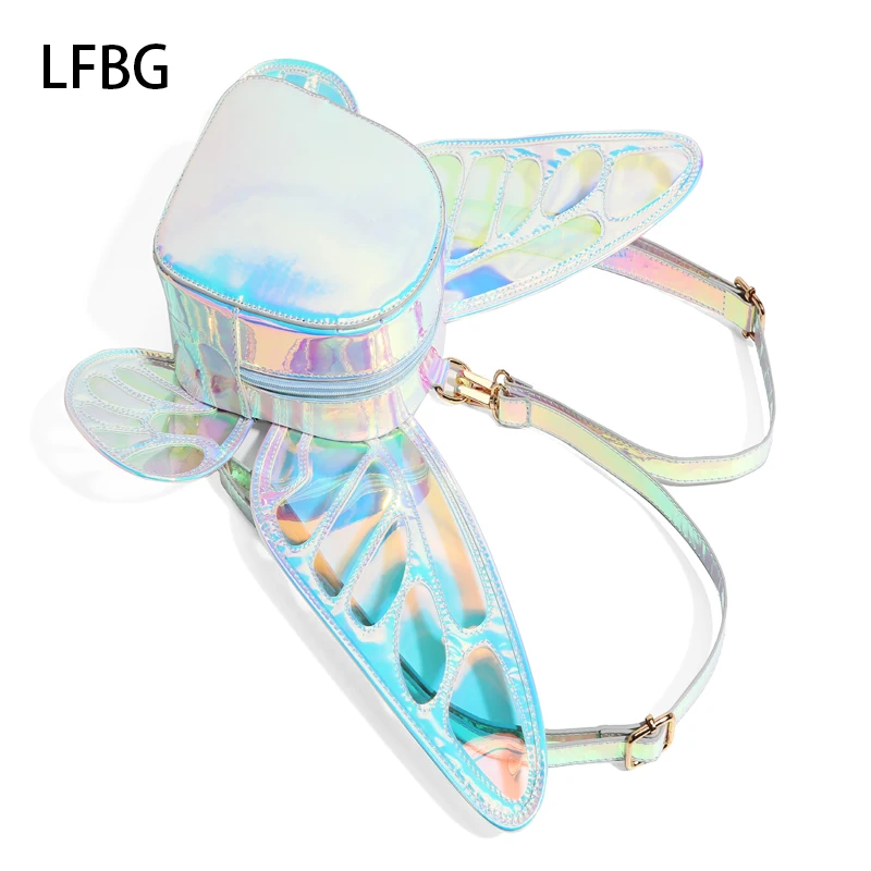 2024 Guangzhou High Quality Girls Mini Laser PVC Reflective Backpack Handbag Bag With Flying Wings