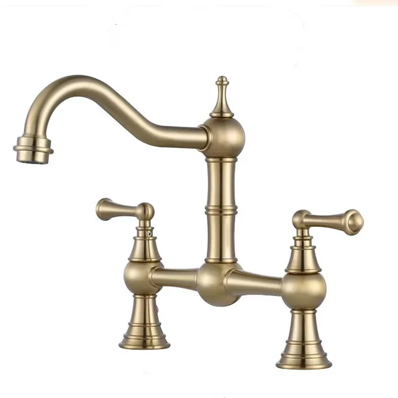 

Brushed Gold Kitchen Faucet Gold Pot Filler Tap Deck Mounted Black Hot Cold Black Sink Tap Spout Brass